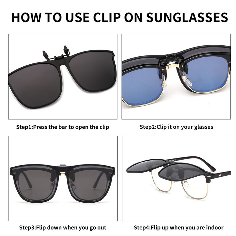 JM Übergroße polarisierte Sonnenbrille zum Anklipsen, modisch, quadratisch, für Damen und Herren, groß, zum Aufklappen, UV400_voghion.com