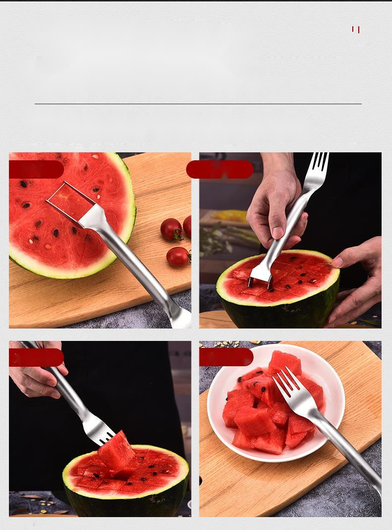 Nuevo cortador de acero inoxidable, utensilio de cocina, cortador de sandía multifuncional, bloqueador, tenedor de fruta_voghion.com