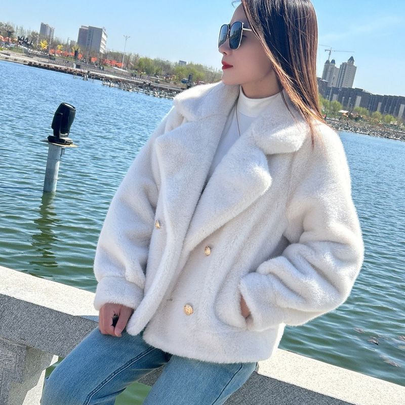 Women's Clothing Luxury Faux Mink Fur Coat - Women's Winter Short Jacket With Notched Collar, Plush Fleece Lining, Elegant & Warm Outerwear_voghion.com