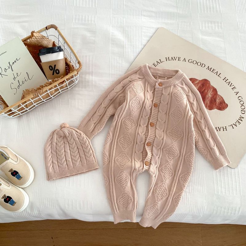 Korean version of autumn and winter New Baby wool jumpsuit for boys and girls Baby Full moon suit newborn 100-day banquet long climb_voghion.com