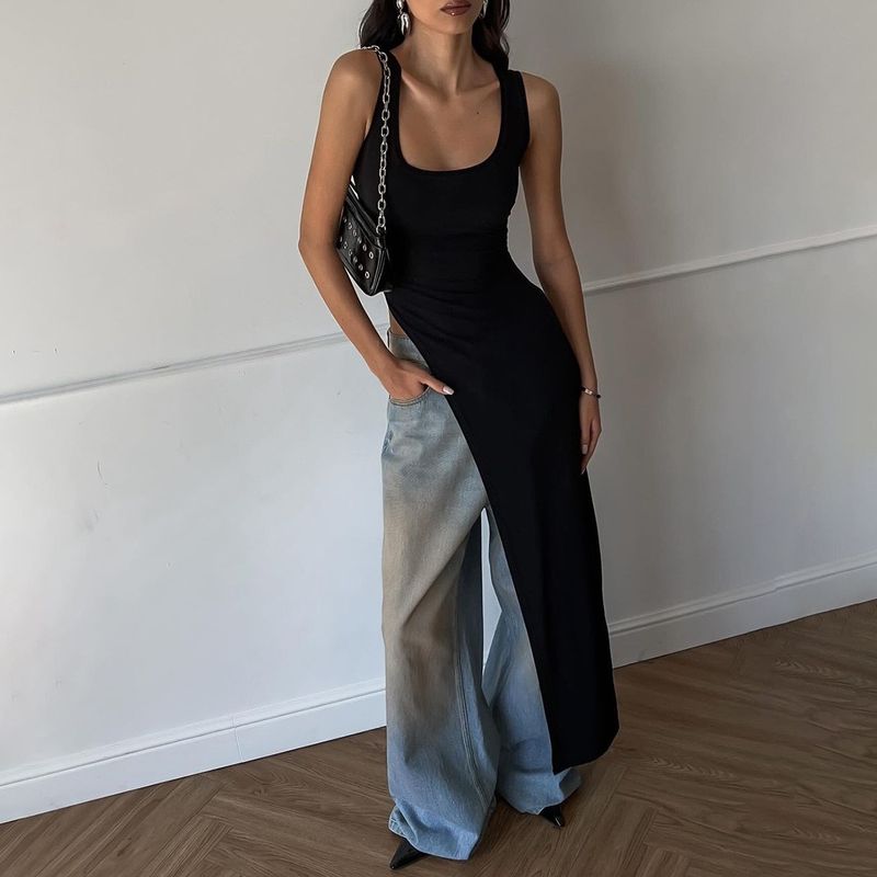 2024. gada vasaras personalizēts apģērbs Slim Fit kleita ar dalītām plecu lencītēm Street Trend U veida kakla dizaina tops_voghion.com