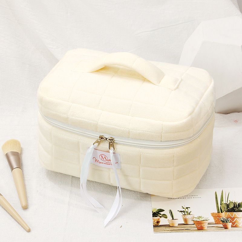 Exclusive Quilted Storage Cosmetic Bag Large Capacity High Value Solid Color Travel Fabric Quilted_voghion.com