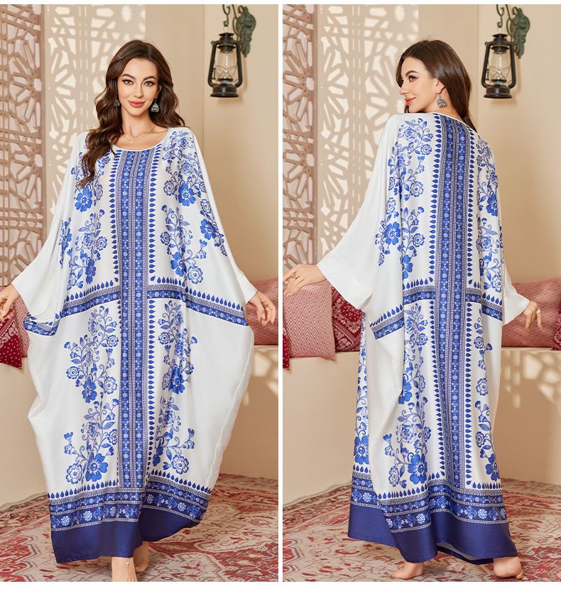 Damen Nachtwäsche Frühling und Herbst Mitte Wunderschönes bedrucktes Nachthemd Lose Lange Robe_voghion.com