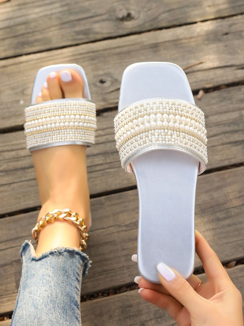 2024 Neue Perle flache Unterseite für Frauen leichte niedrige Ferse Outwear Strand Sandalen Hausschuhe_voghion.com
