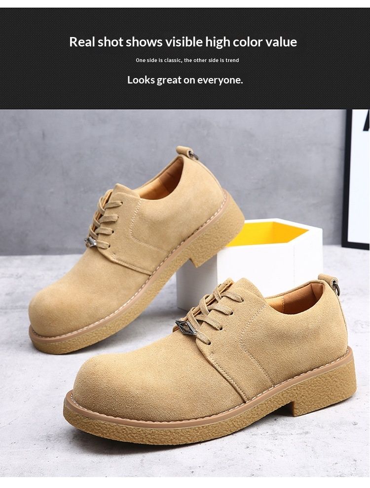 Voyage Derby For Men Trendy British Style High-End Feel Suede Round Height-Increasing Leather Thick-Soled Work Big Toe_voghion.com