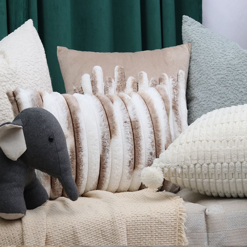 Modern Striped Faux Fur Pillow Covers With PP Filling - Soft Fluffy Cushion Cases For Sofa, Bed, Living Room (Teddy/Sheared Velvet, White/Blue)_voghion.com
