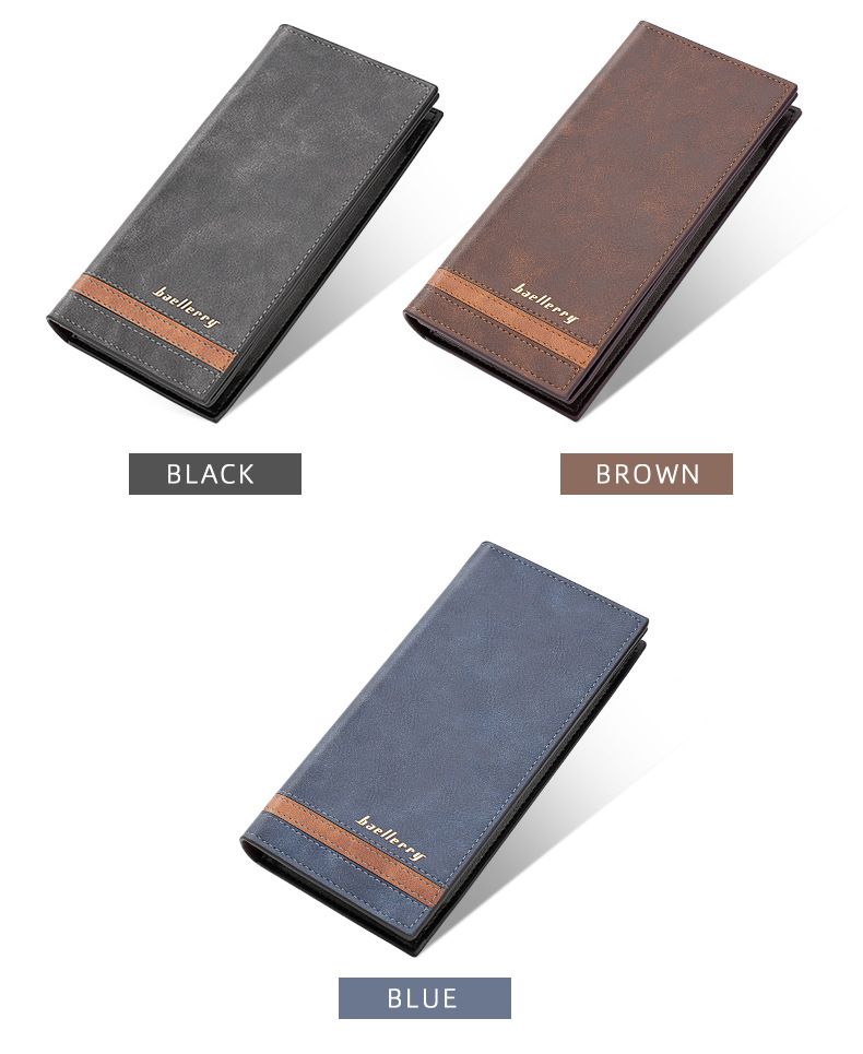 Lange Herrenbrieftasche von Baellerry im Business-Stil mit mehreren Kartenfächern, zweifach gefaltetem Design und Reißverschlussfach für Quittungen._voghion.com