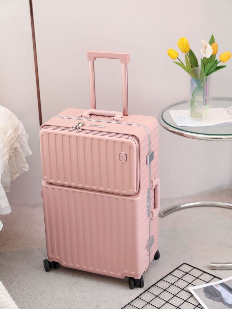 Valigia rigida con telaio in alluminio, porta di ricarica USB, portabicchieri, valigia da viaggio girevole, bagaglio a mano e da stiva, lucchetto TSA, materiale ABS+PC resistente_voghion.com