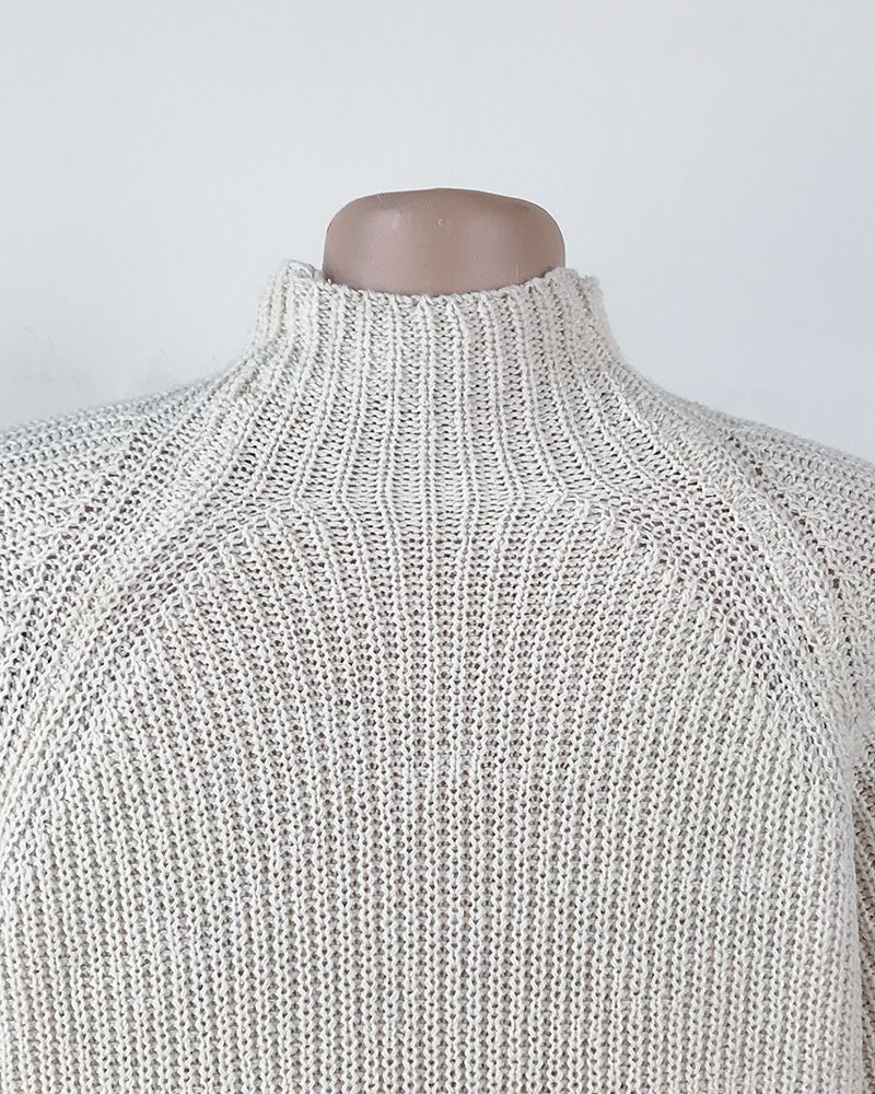 Women's Clothing Oversized Knit Sweater Dress With Drop Shoulder Sleeves & Mock Neck - Soft & Warm Longline Pullover Tunic For Casual & Office Wear_voghion.com