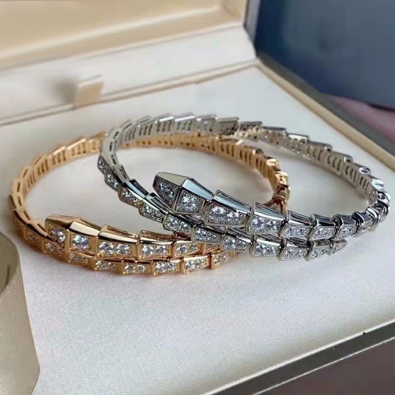 Inel de lux de designer, oțel, titan, diamant complet, oase de șarpe, brățară elastică de șarpe, brățară deschisă în formă de șarpe mic, ușor de lux_voghion.com