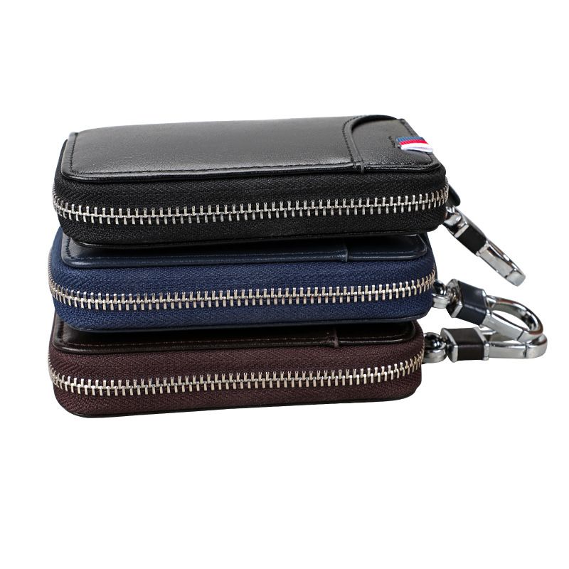 Neue große Kapazität echtes Leder Reißverschluss Schlüsseltasche Herren Taille hängen Rindsleder Damen Kartenhalter Auto Multi-Funktion_voghion.com
