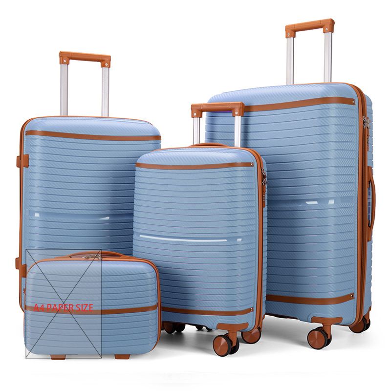 4-Piece Set Lightweight Durable PP Suitcase Luggage With Spinner Wheels, Anti-Burst Zipper, Stylish Striped Design For Travel_voghion.com