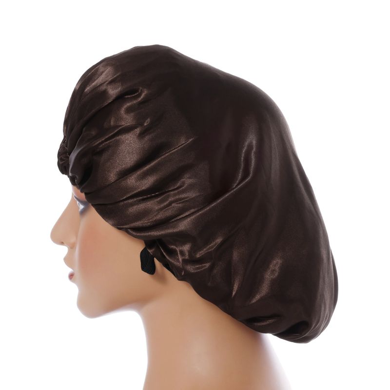 Cuffia da notte reversibile in raso - Protezione per capelli bifacciale con chiusura a bottone alla moda per donna_voghion.com