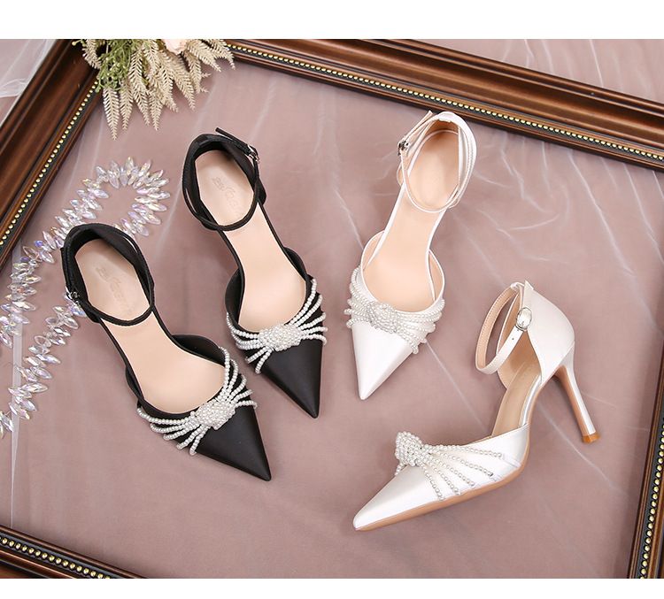 High Heels Damen Stiletto Heels Heels Sandalen New Style Mehrere Perlen Spitzschuh Dünne Ferse Ein Riemen High Heels Sexy Satin Einzelschuhe für Frauen_voghion.com