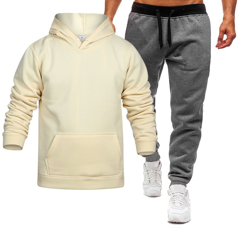 Herrenbekleidung Frühling, Herbst und Winter Herren- und Damenfreizeit Europäischer Code Blanko Einfarbiger Anzug Vlies Lockerer Pullover und Hose Zweiteiliges Set_voghion.com