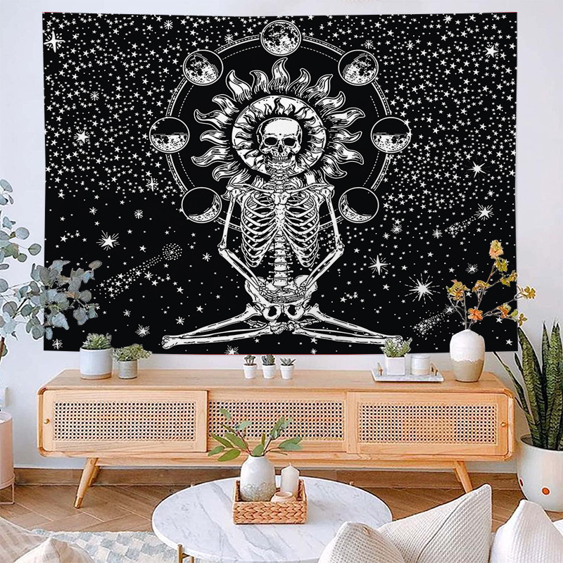 Totenkopf-Live-Raum-Hintergrundstoff, Wanddekoration, nordischer Stil, Wandteppich, Schlafzimmer-Hintergrundstoff, Sternenhimmel – H_voghion.com