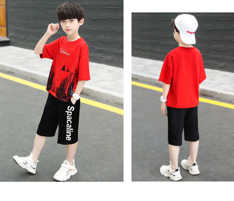 Abbigliamento per bambini, set a maniche corte per ragazzi, nuovo modello 2023, ragazzi di mezza età, sport estivi, versione coreana e_voghion.com