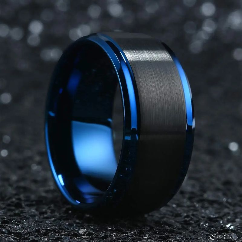 Moda 8mm Nero Spazzolato Titanio Acciaio Inossidabile Anelli per Donne Blu Colore Bordo Uomini Anello Nozze Festa Gioielli Regali_voghion.com