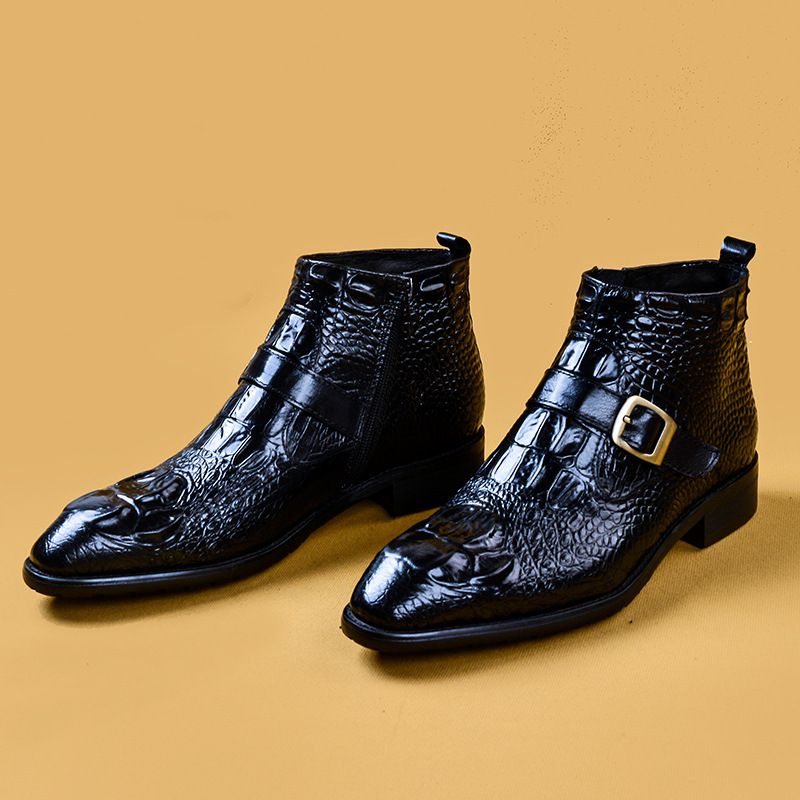 European Warm Series 【VIP Exclusive】Autumn Winter Martin Men Genuine Crocodile Pattern High Top British Style First Layer Cowhide Zipper_voghion.com