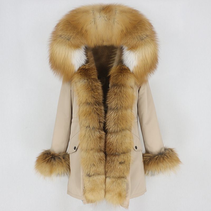 Women's Clothing hot sale winter parka for women with detachable fox fur collar lining fashionable warm ladies mid length coat_voghion.com