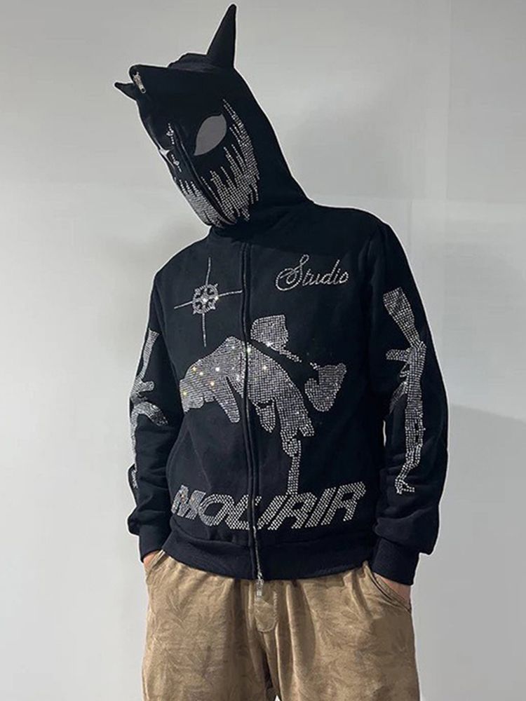 Cardigan con cappuccio con cerniera e strass, da uomo_voghion.com
