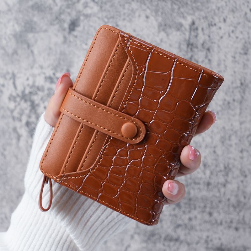 Portafoglio con fibbia modello coccodrillo con motivo pietra da donna, portamonete con cerniera corto stile coreano_voghion.com