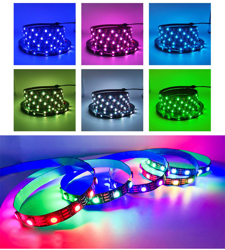 Kit de bande lumineuse LED RVB 5050 avec télécommande 44 touches et contrôle Bluetooth, alimentation USB 5 V, 12/30/60 LED par mètre, pour la décoration de la maison et des fêtes_voghion.com