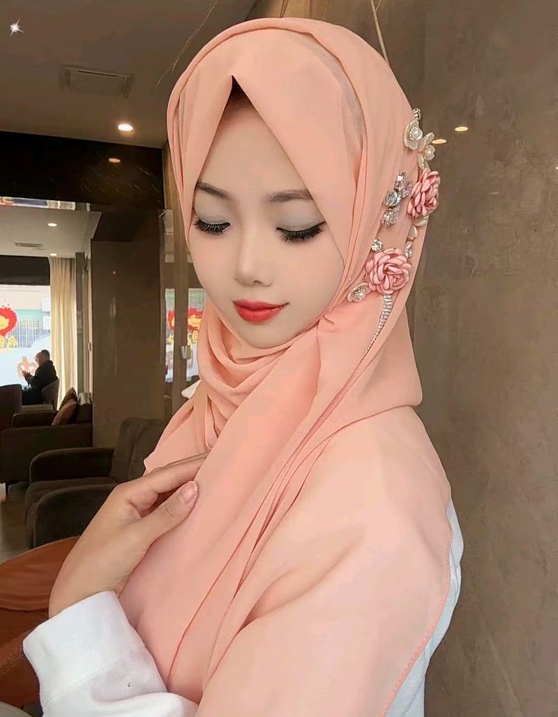 Trendy New Pearl Chiffon Long Handmade Glass Flower Tassel Damen Kopftuch Schal Schal_voghion.com
