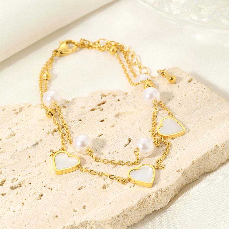 Doppellagiges Fußkettchen aus Perlen und Perlmutt – Vergoldeter Edelstahl, eleganter Fußschmuck für Frauen_voghion.com