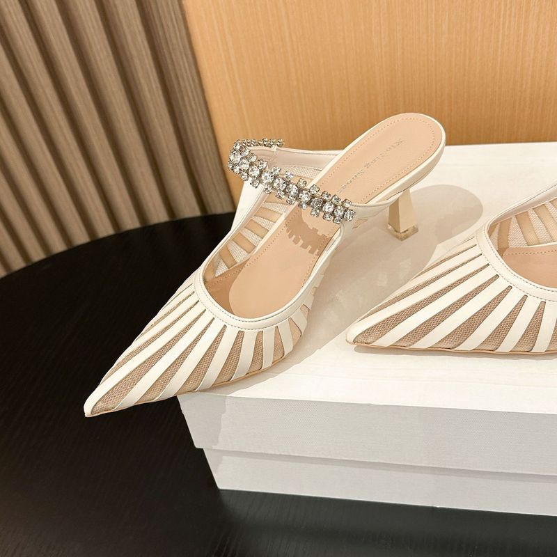 699-501 New French Elegant Pointed Toe Rhinestone High Heels Sandals Fashion Single Mesh Women's Shoes Trendy_voghion.com