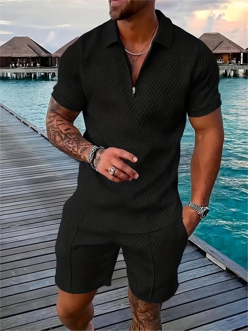 Ensemble deux pièces décontracté à manches courtes et short pour homme, nouvelle marque tendance, imprimé aléatoire, mode, été_voghion.com