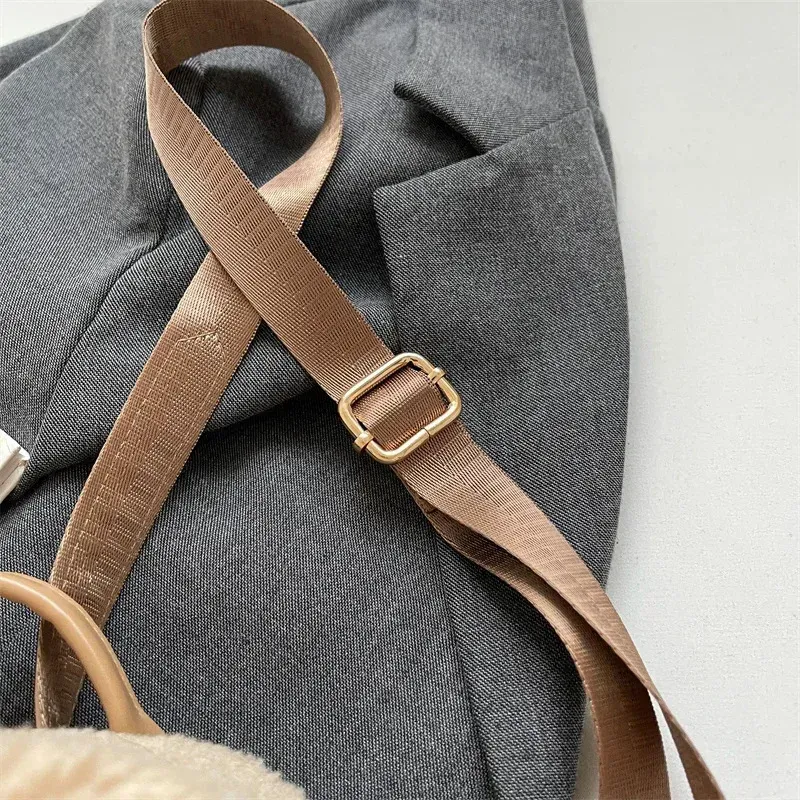 Coffee Khaki Plush Fashion Crossover Shoulder Bag Womens Er Artificial Fur Handbag Anti-theft Travel Backpack 241122_voghion.com