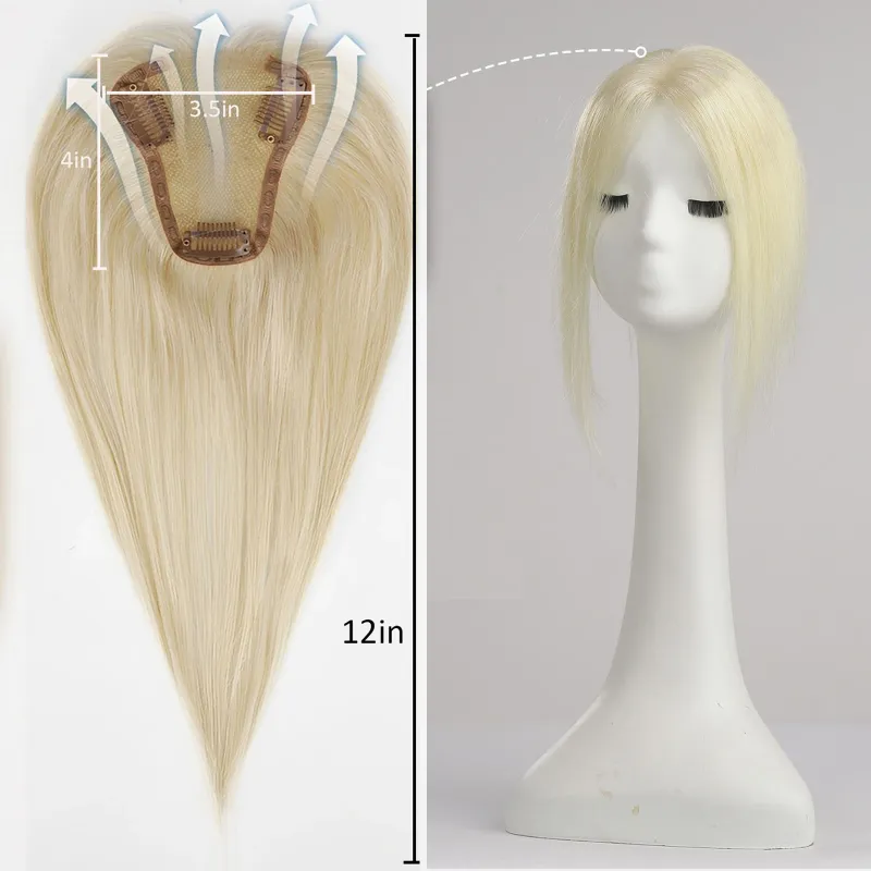 Topper per capelli umani Remy al 100% per donne, con riga centrale, pezzi di capelli umani biondi ombré con capelli diradati_voghion.com