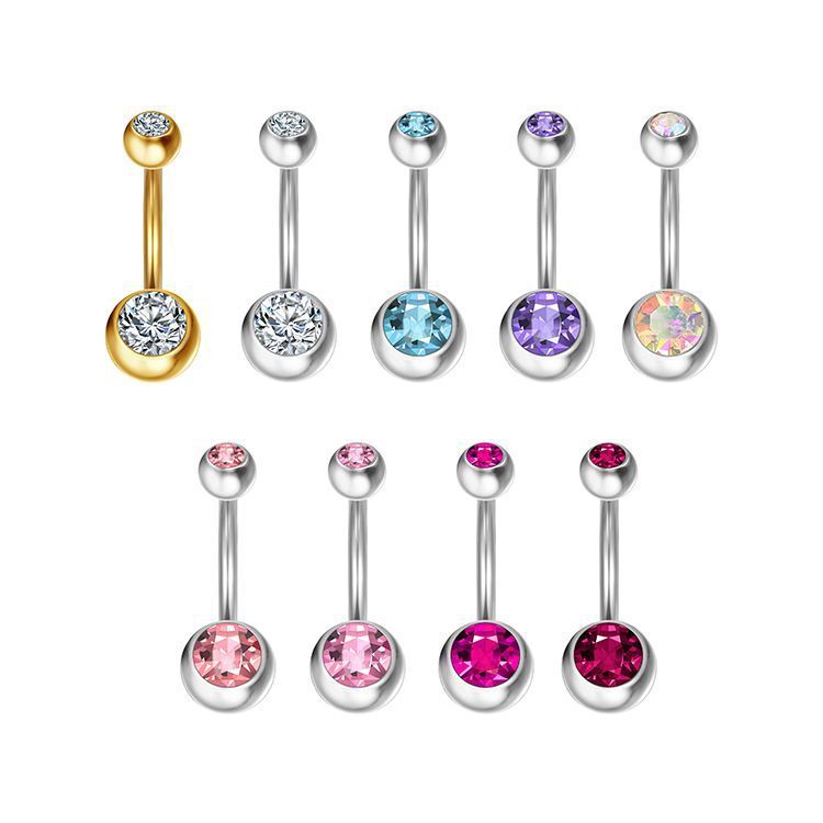 E-commerce transfrontaliero Europa e America Anello per ombelico in acciaio inossidabile con piercing in zirconia molto venduto_voghion.com