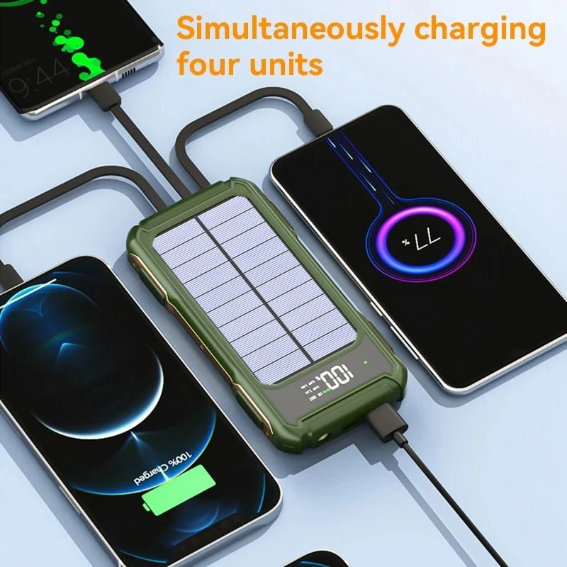 80000 MAh Large Capacity Portable Outdoor Solar Mobile Power 4 In 1 Built-in Cables LED Digital Display For IPhone_voghion.com