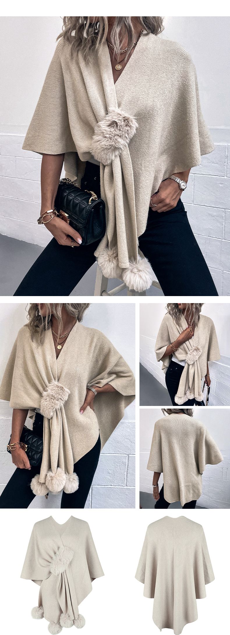 Pull cape Mao Qiu de couleur unie Yu 2024 automne/hiver nouveau cardigan tricoté châle pour femme_voghion.com