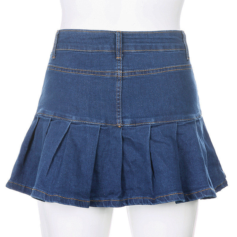 Women's Clothing Half Length Denim Skirt Sexy Two Piece Stretch Denim Skirt_voghion.com