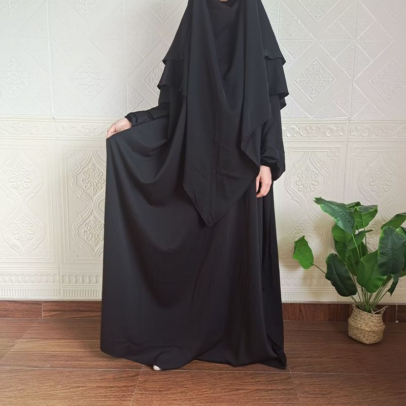 Vestido de dos piezas con hiyab, holgado, con mangas murciélago y color liso para mujer de Dubái, P105_voghion.com
