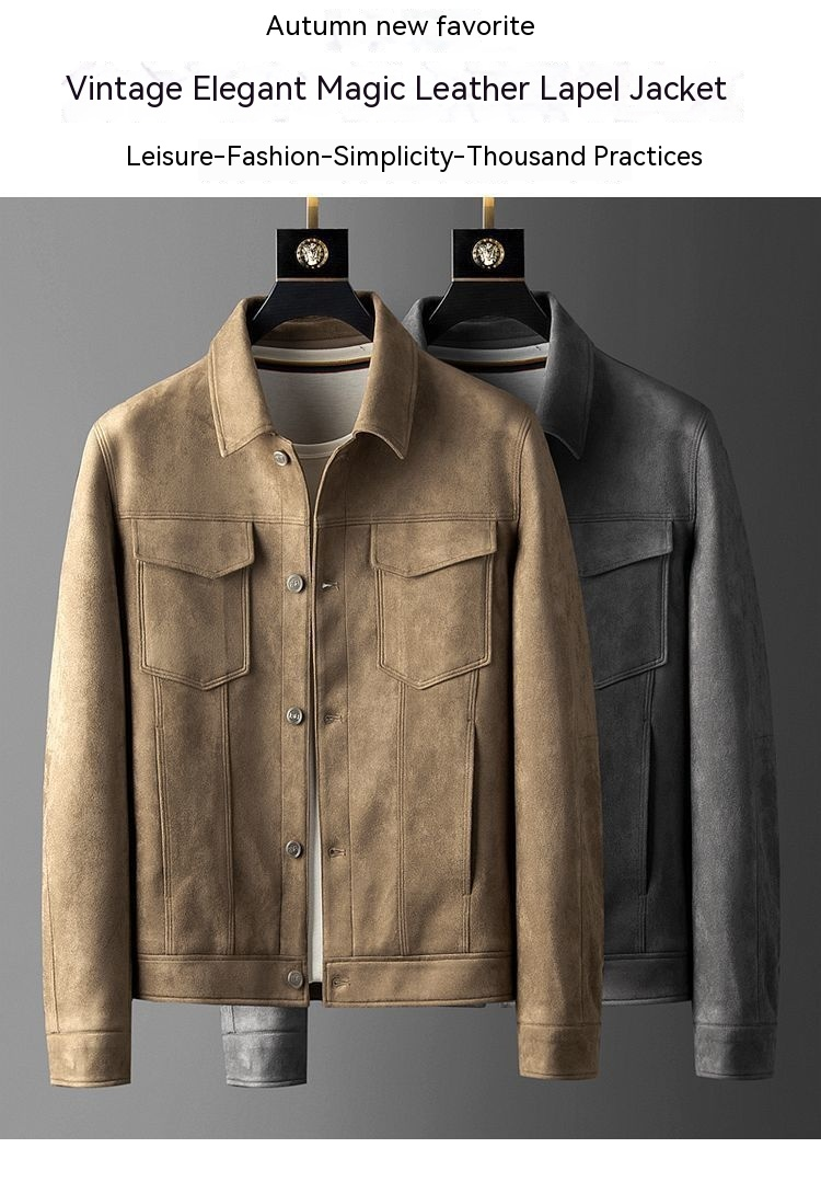Suede jacket, men's spring and autumn trend, loose lapel outer wear top, high-end men's work jacket_voghion.com