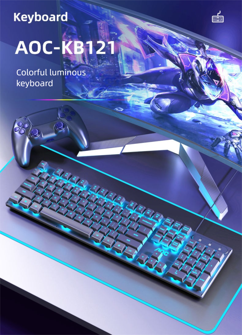 Ensemble clavier et souris AOC, filaire, mécanique, USB, éclairage, pour ordinateur portable et de bureau_voghion.com