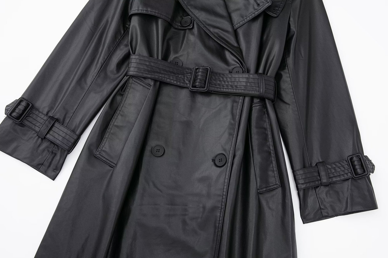 Damesmode lange trenchcoat van imitatieleer herfst losse lange trenchcoat met lange mouwen_voghion.com