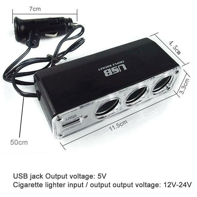 Biloplader, 12V cigarettænder, en i tre, med USB multifunktionel køretøjskonverteringsstik og -stik_voghion.com