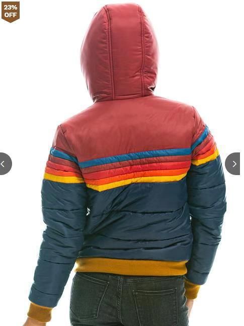 Lässige, kurze Pufferjacke mit Kapuze und Print für Damen – Wintermantel im Farbblockdesign mit Baumwollfüllung, schmale Passform, lange Ärmel, Reißverschluss_voghion.com