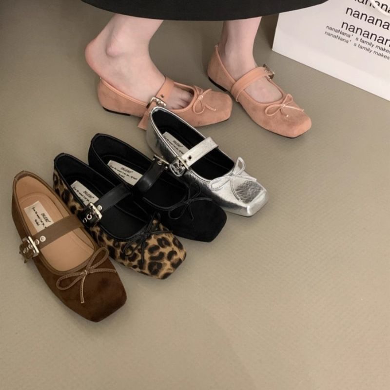 Chaussures Mary Jane plates à bout carré pour femmes, nouvelle collection automne 2025, avec nœud papillon et boucle de ceinture argentée_voghion.com