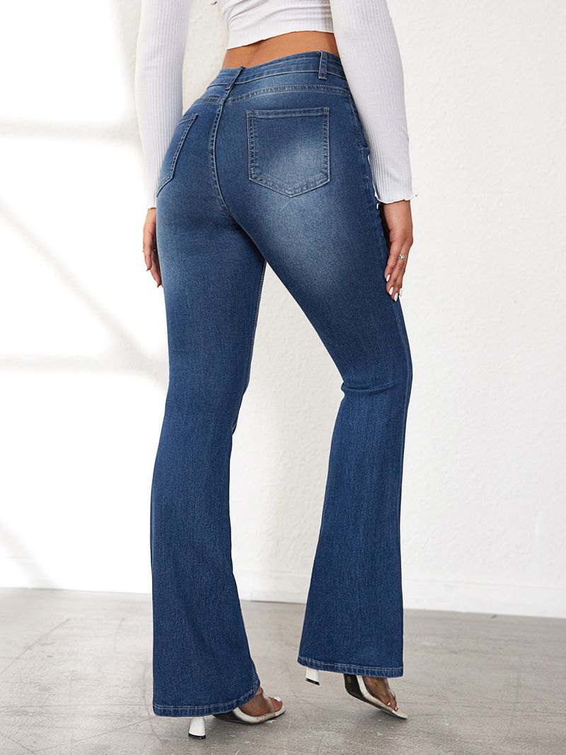 Pantalones vaqueros retro para mujer, ajustados, elásticos y micro acampanados_voghion.com