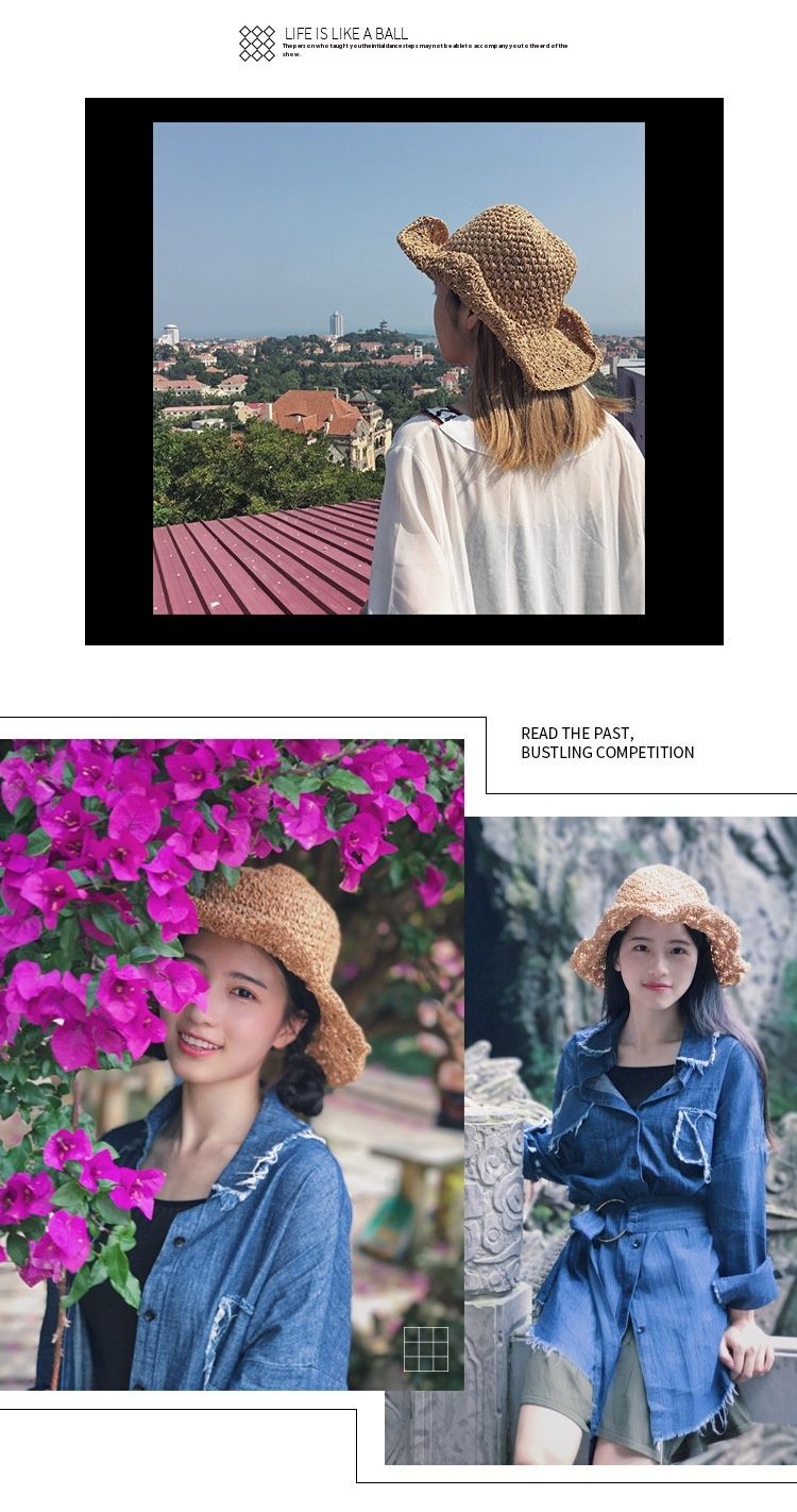 Pdmcms Straw Hat Women's Hat Foldable Beach Versatile in Summer Fresh and Fashionable Beach Vacation Sunshade Hat_voghion.com