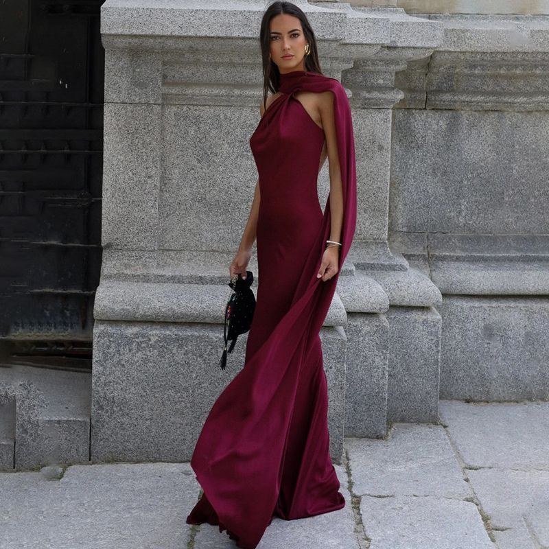 Trendy Open-Back Maxi Dress With Flowing Sash – Sexy High-Waist Bodycon Dress (Rose/White/Blue/Yellow/Black/Burgundy/Brown/Khaki/Purple/Red/Teal)_voghion.com