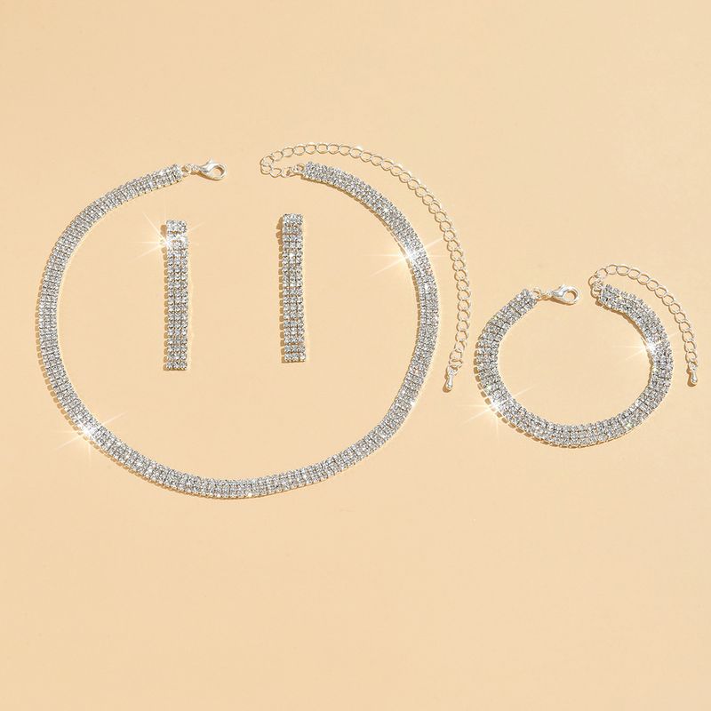 Set di gioielli unisex, moda semplice, accessori per bracciali da sposa, collana e orecchini con strass coordinati_voghion.com