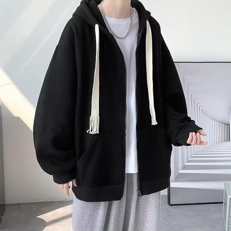 Woven rope cardigan hoodie men's spring and fashion label oversize hooded autumn top couple's jacket 5XL_voghion.com