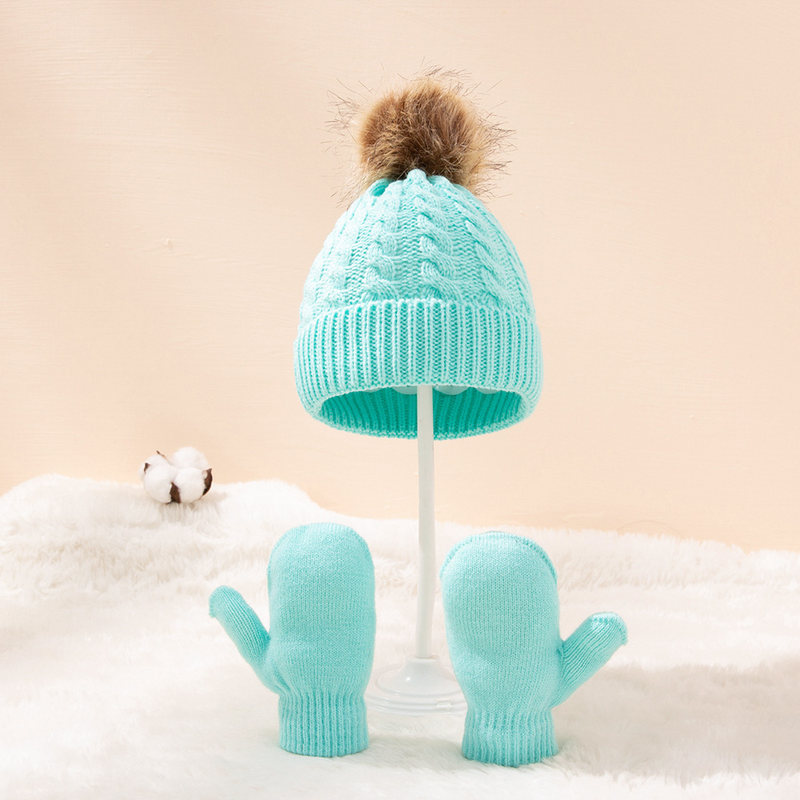 Baby clothing wool monochrome twist warm children's hat scarf gloves two or three sets_voghion.com